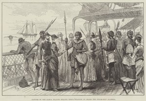 Indigènes des îles Samoa vendant leurs armes à bord du vapeur Alameda - Melton Prior